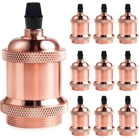 MINKUROW Enchufe E27 Sólido Vintage, Enchufe De Cerámica De Aluminio, Adaptador De Enchufe De Bombilla De Tornillo Edison, Lámpara De Pared, Mesa, Piso O Techo, Oro Rosa, Paquete De 10 (1/5)