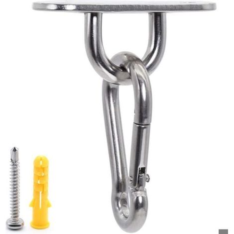 Kit crochet plafond M6 60mm, 4 crochets inox + 4 mousquetons inox, chevilles béton, pour voile ombrage/bateau/hamac (1/5)