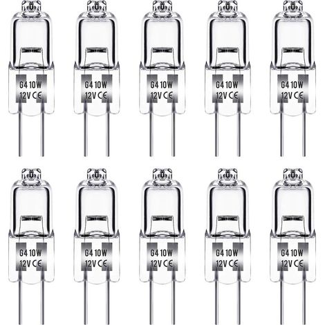 Lampadina alogena G4, 12V 10W, luce bianca calda 3000K, 150lm, dimmerabile, lampada alogena G4, capsula trasparente, confezione da 10 (1/5)