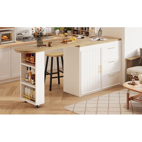 Bartisch drehbar mit Stauraum 128-203 cm MDF Weiß OKMYHOME (1/5)