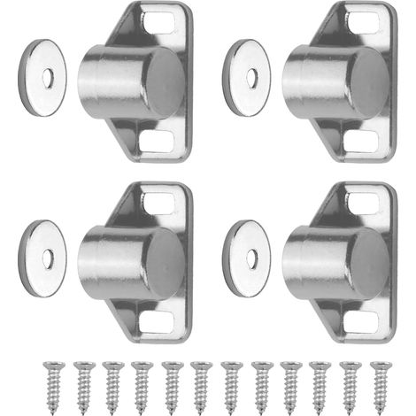 Lot de 4 aimants de porte, verrous magnétiques en alliage de zinc, pour meubles, armoires, placards (argenté)
