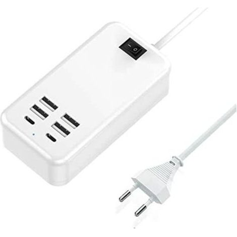 GDHZS-USB C, chargeur USB à 6 ports, 2 ports USB-C + 4 ports USB-A, chargeur multi-USB compatible avec plusieurs appareils tels que iPhone/Samsung/tablette (1/4)