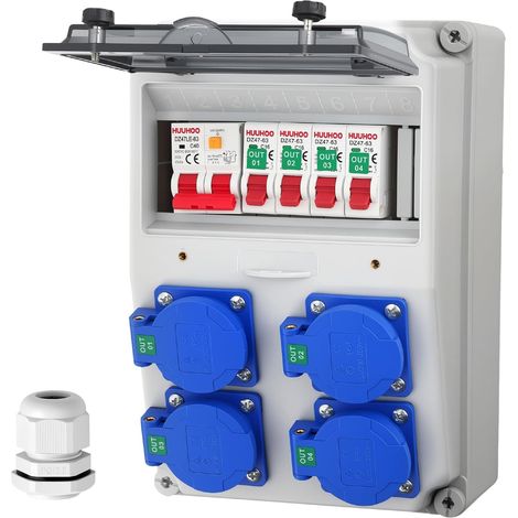 COLFULINE Répartiteur Mural Pré-CâbléCoffret Électrique De Chantier Mural Répartiteur De Courant De Construction Avec SLc164FIC40 4xprises SchukoCee Étanchéité Ip66 Prises Ip54 (1/5)