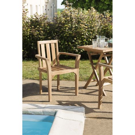 FUN - Ensemble de 2 fauteuils de jardin empilables en bois Teck (1/4)