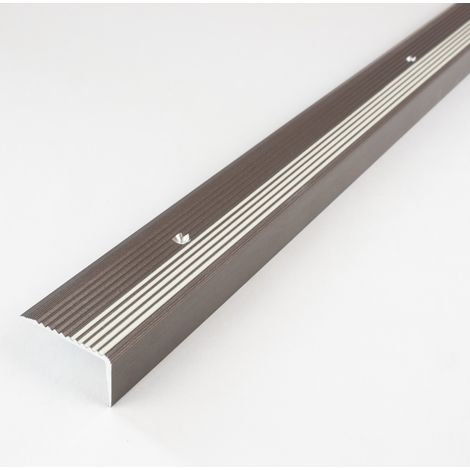 Treppenkante / Treppenkantenprofil / Winkelprofil (Größe 20 mm x 40 mm) aus Aluminium, mit abriebfester Spezialemaillierung und 5 nachleuchtenden Rillen, gebohrt, von Auer Metall-dunkelgrau-1000 (1/4)
