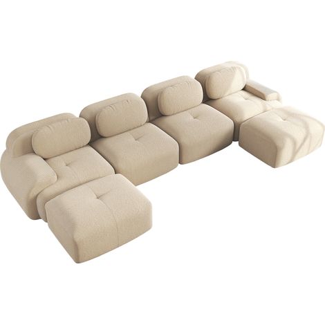 Modulares U-Sofa ohne Montage, Stoff in Kordeloptik, Beige 32D, 388 x 178 x 70 cm (1/5)