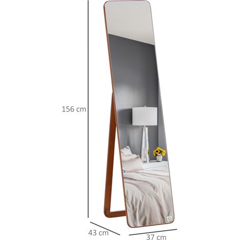 Miroir sur pied et mural avec cadre en bois, support pliable (à charnières), 37 x 43 x 156 cm, noyer clair (1/5)