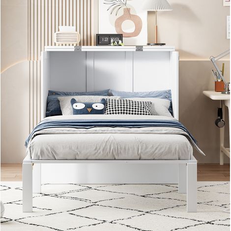 Letto a scomparsa verticale in legno bianco 90x200 cm con rete a doghe e vano inferiore (1/5)