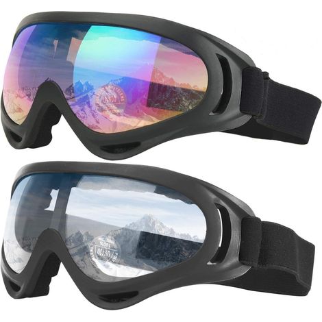 Lunettes de ski (lot de 2), lunettes de snowboard pour enfants, garçons et filles, adolescents, hommes et femmes, compatibles avec le port d'un casque, protection UV 400, résistance au vent, verres an (1/5)