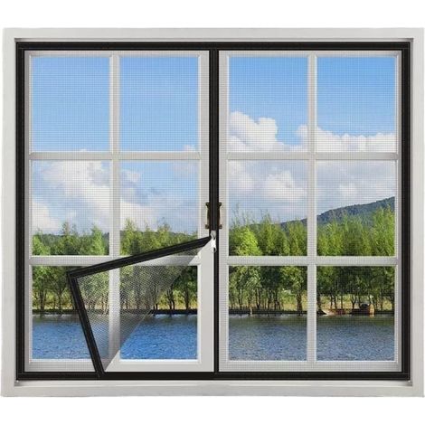 Moustiquaire noir pour fenêtre, moustiquaire maille fine avec fermeture éclair, anti-insectes pour fenêtre, 60 x 80 cm, gris et autocollante (1/5)