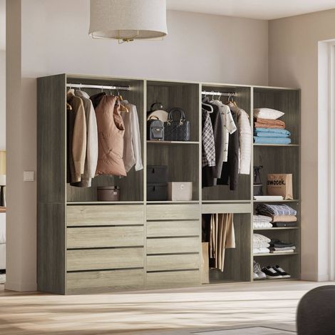 Sweeek – Kit dressing modulable 4 éléments – 2 tiroirs, 2 étagères, penderie acier inoxydable – Dimensions L 260 x P 45 x H 180cm — vue 2