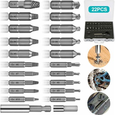 22 Pcs Endommagé Vis Extracteurs, Extracteurs de Vis à Mèches de Polissage Séparée et d'Extraction pour Boulons ou Vis Endommagés, 2-12mm,avec porte-embout magnétique et adaptateur de douille,Lilaris (1/5)