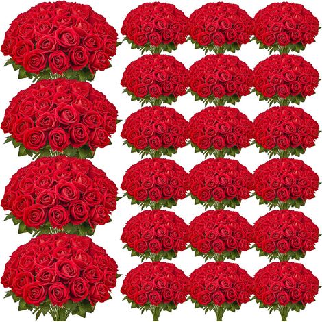Rose Artificielle Lot de 500 Fleurs Artificielles 508 mm Bouquets de Fausses Fleurs Aspect Réaliste avec Tête de Rose 70 mm, pour Décoration Intérieure, Fêtes, Mariages, Centres de Table, Rouge (1/5)