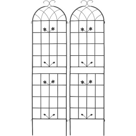 Grille de Jardin en Métal Support pour Plantes Grimpantes Intérieur Extérieur Clôture Décorative Pelouse Pot de Fleurs Légumes Écran Décor Noir Pack de 2