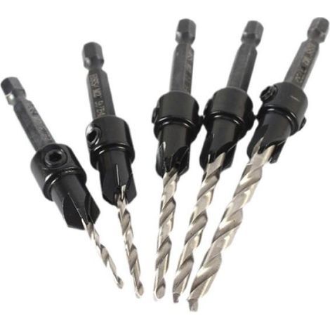 (1/4) 5-Piece High-Speed Steel Drill Bits, Chamfering Bits for Wood and Various Materials, Drill and DIY Tool Accessory Set (1/4)
