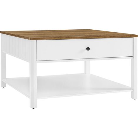 Tavolino da caffè tavolo da soggiorno tavolino laterale con 2 grandi cassetti gambe ampio spazio di archiviazione stile nautico 80 x 80 x 45 cm per soggiorno bianco 120007499