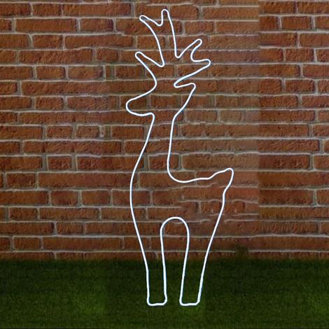 Renna luminosa ad effetto neon con led bianco freddo bifacciale addobbi natalizi per esterno -h 154 cm
