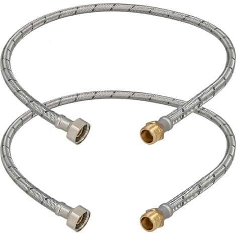 Connettore flessibile 3/8” 1/2” femmina-maschio in acciaio, 90 cm, set da 2 pezzi (1/5)