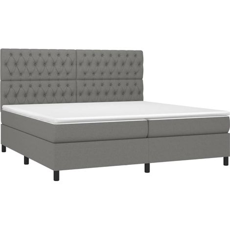 Estructura de cama LED con somier cabecero y colchón (200x200 cm) en tejido gris oscuro TDL0208293 (1/5)