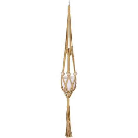 Makrameegehänge, Baumwolle Fb. Gelb, 2 Ablagen, 6 Perlen 120 cm