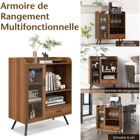 Pour les amateurs de vin, buffet de rangement facile à organiser, avec porte-verres et porte en verre (1/5)