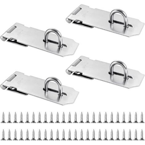 QORVA-4 Pcs Fermoir 4 Pouces, Loquet de Cadenas Agrafe, Verrou de Porte en Acier Inoxydable, Avec 36 Vis pour Jardin, Portes, Armoires (Argent) (1/5)