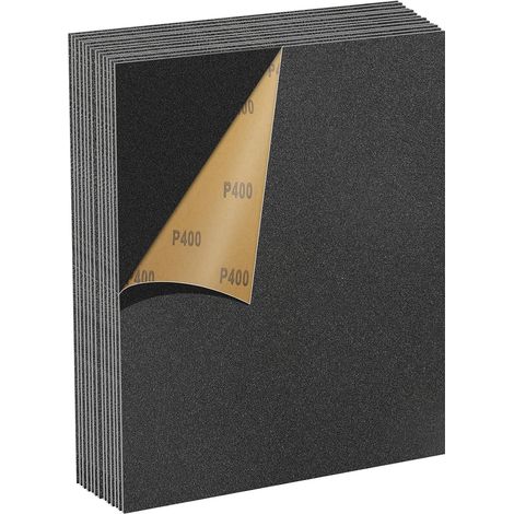 Set de Papier Abrasif 400 Grains, 12 Pièces 23 x 28cm Papier Abrasif Résistant à l'Eau pour Voitures Métaux Murs Bois Meubles, Polissage Humide et Sec Papier de Verre (1/5)