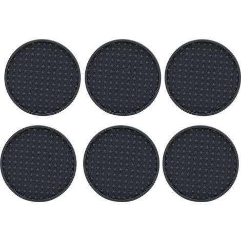 Lot de 6 dessous de verre en silicone noir, résistants à la chaleur, antidérapants, souples et ronds, avec porte-verre, pour maison et cuisine (1/5)