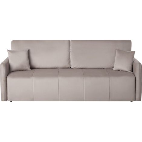 Velvet Sofa Taupe Polyester Upholstery 3 Seater with Scatter Cushions Sleeper Function Living Room Settee EGGE