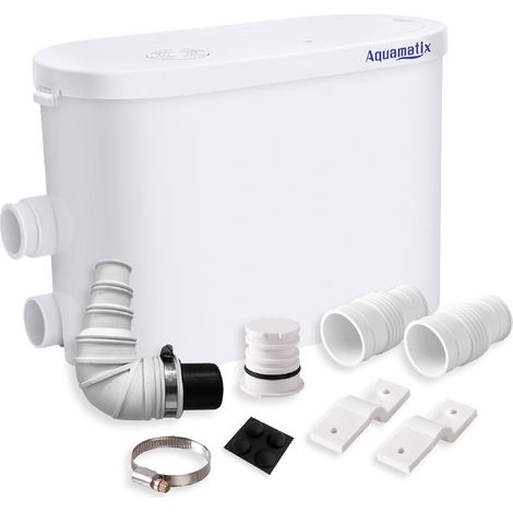Aquamatix Silencio 2 Bomba Sanitaria 400W Sanitaria Triturador Macerador 135L/min 10,5m Distancia de bombeo vertical 2 entradas para ducha, lavabo, bañera con filtro de carbono (1/10)