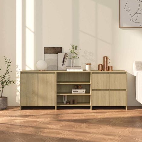 Lot de 3 Buffets Bahut Meubles de rangement Commode Chêne sonoma Bois d'ingénierie BV400306 - BonneVie (1/5)