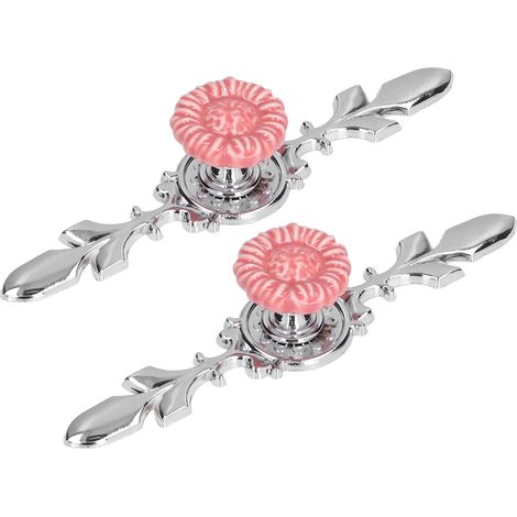 Set mit 2 modernen Griffen im chinesischen Landhausstil, Keramik und Zinklegierung, für Schränke und Regale, Modell 1088D rosa Sonnenblume, große Größe (2 Sets pro Packung) (1/5)