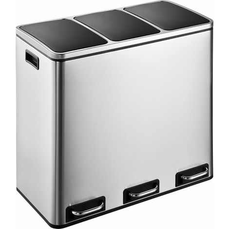 Evre Stainless Steel Recycling Pedal Bin With Removable Multi Compartments And Soft Close Lid for Kitchen/Office Waste  General Waste 54L (3x18L compartments) (1/2)