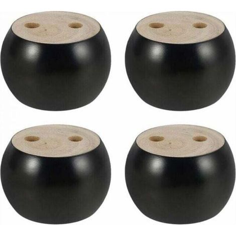Set of 4 round wooden furniture legs, 5 cm high, for sofas, beds, armchairs, and cabinets, with screws and adhesive strips (black) (1/4)
