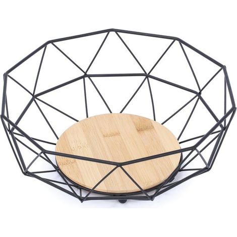 Ecleanfy - Corbeille à fruits Design industriel Bois & Acier ELIE Noir mat (1/3)