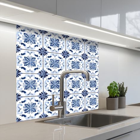 REVETEMENT MURAL DE CUISINE, CRÉDENCE DE CUISINE Motif - Carrelage - Bleu 80x80 (1/5)