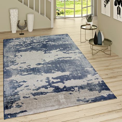 Paco Home Tappeto Pelo Corto Look Usato Ornamentale Motivo Blue Jeans Moderno In Grigio Blu 120x170 cm