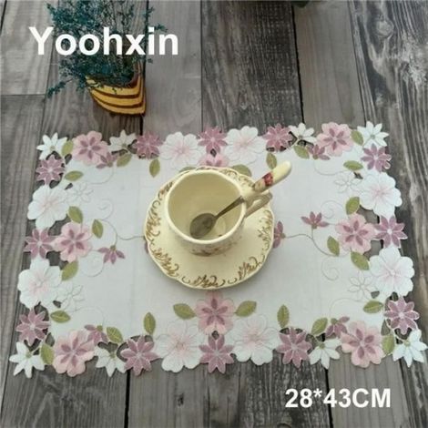 Set de table - SET DE TABLE - Round 20cm - Tissu synthétique - Blanc - Lavable (1/4)