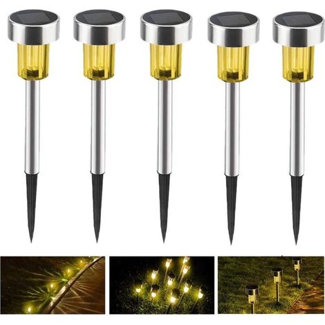 Lampe solaire de jardin à 5 LED, éclairage de chemin à économie d'énergie en acier inoxydable Lampe solaire étanche pour pelouse de jardin extérieur (blanc chaud) - RW (1/5)