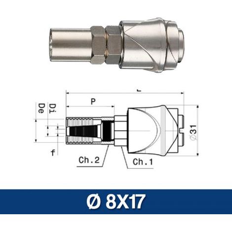 RUBINETTO INNESTO RAPIDO UNIVERSALE CON PORTAGOMMA PER COMPRESSORE 14486V Ø 8X17 (14487) (1/3)