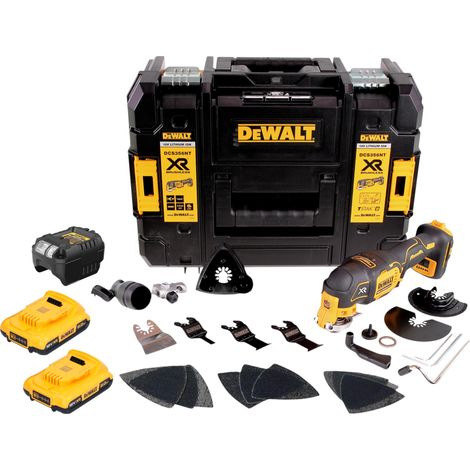 Multitool a batteria DeWalt DCS 356 D2T 18 V brushless + 2 batterie da 2,0 Ah + caricabatterie + 20 accessori + TSTAK (1/5)