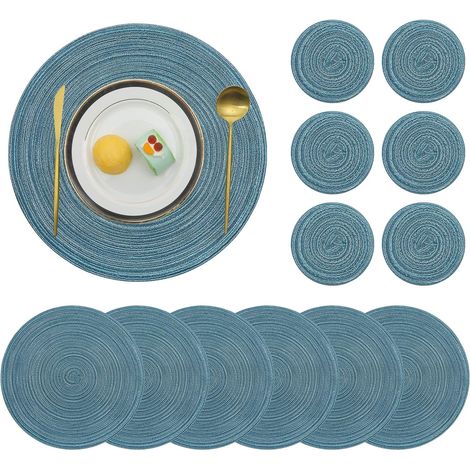 Lot de 6 sets de table ronds en coton, résistants à la chaleur, lavables et antidérapants, avec dessous de verre. (1/5)