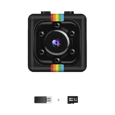 Mini camera, surveillance camera without Wi-Fi, 1080P small camera with 32GB memory card, motion detection, night vision, 140° wide angle, 360° rotatable mount, for indoor and outdoor use