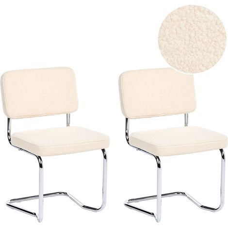 Set of 2 Dining Chairs Light Beige Boucle Upholstery Iron Legs Retro Style IRWIN (1/5)