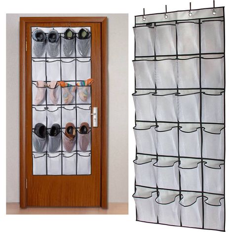 Lot de 24 pochettes murales en maille pour rangement de chaussures, organiseur suspendu à accrocher derrière la porte (1/5)