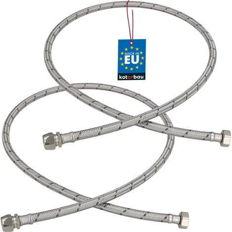 KOTARBAU® Lot de 2 Flexible Robinet 1/2" x 3/8" - Tuyau Robinet Cuisine 120 cm - Écrou Tournant x Raccord à Sertir - Rallonge Robinet Cuisine Flexible - Tuyau Flexible Plomberie - Acier Inoxydable (1/4)