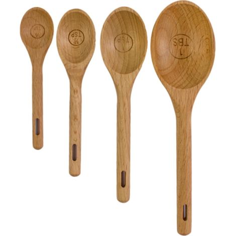 Lot de 4 cuillères à mesurer bois pour café, thé et épices (1/5)