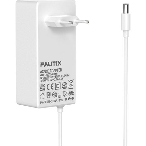Adaptateur d'Alimentation 24V 2A, AC100-240V vers DC24V Driver Converter Transformer 48W 5,5mm x 2,1mm DC Output Jack avec câble de 1,5m de Long pour Ruban LED, Système de Sécurité CCTV(Blanc) (1/5)