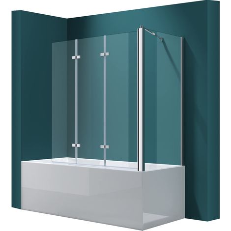 Mai & Mai Duschwand für Badewanne Badewannenfaltwand 6mm Sicherheitsglas mit NANO-Versiegelung Duschabtrennung Badewannen-Aufsatz Wandanschlag links BTH: 80x130x140cm