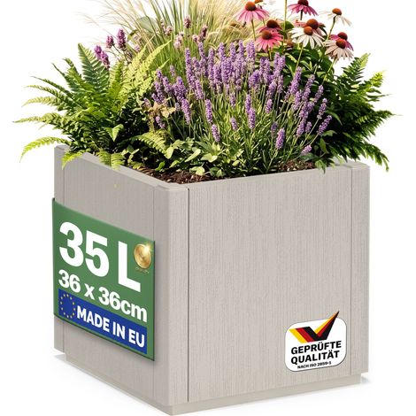 CASARIA® Fioriera Ethica 80x36x36cm 35L o 80L Vaso fioriere per piante resistente alle intemperie base drenante vasi in plastica riciclata resistente ai raggi UV Kreideweiß 35 L (de)